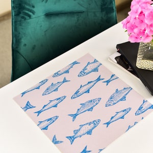 Crustacean core theme square table placemats for sustainable living. Vintage fish decor gift with ocean theme print