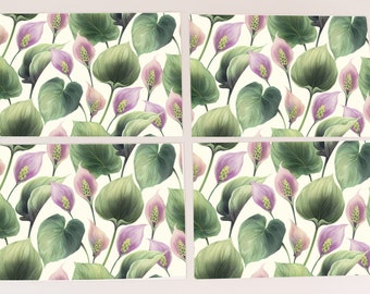 Anthurium purple greenery floral PLACEMAT for dining table, Set of 4 or 6 table placemats with floral print
