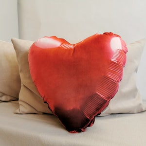 Red heart Foil Balloon realistic looking pillow, Balloon red plush, Funny cute stuffed party decor cushion, Unique gift kid birthday plush image 2