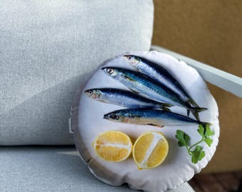 Sardiner Citrontryck Kudde: Medelhavsköksinredning