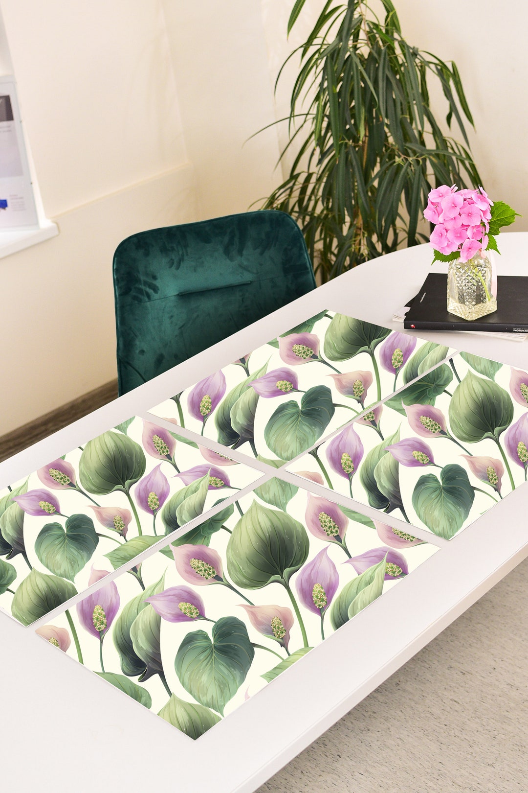 Anthurium Purple Greenery Floral PLACEMAT for Dining Table, Set of 4 or