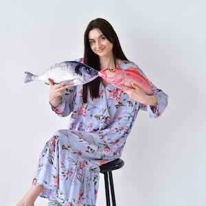 Fish decor for coastal house decor, Red snapper fish pillow stuffed toy Gift for Fisherman, Fishing gifts for man or for dad from daughter