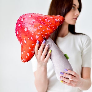 Mushroom plush cushion gift or decoration for kids room, Woodland theme throw pillow for kindergarten decor, Psychedelic pillow