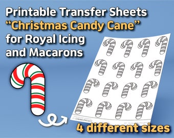 Printable Transfer Sheets "christmas candy cane" for Royal Icing and Macarons