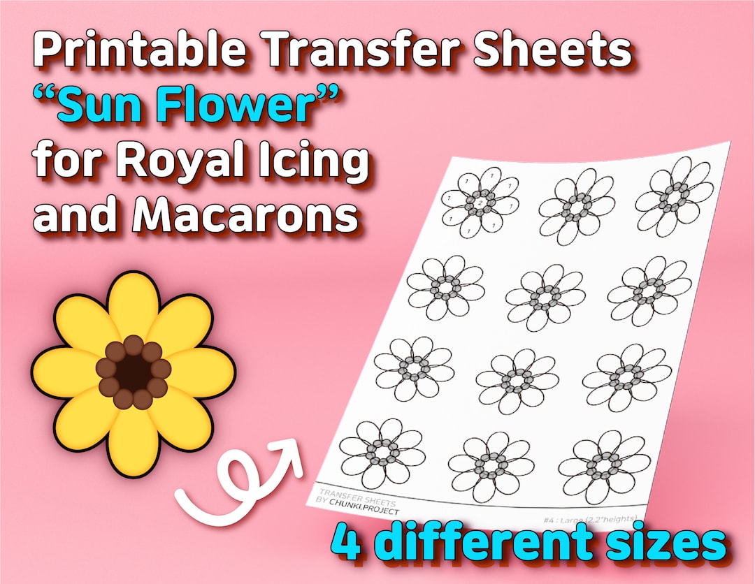 Printable Transfer Sheets sun Flower for Royal Icing and Macarons - Etsy