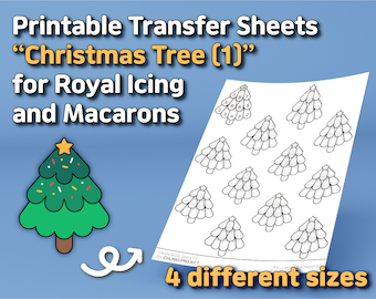 Printable Transfer Sheets &quot;Christmas Tree (1)&quot; for Royal Icing and Macarons
