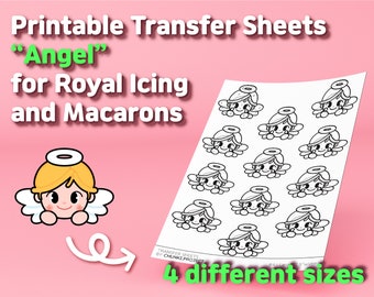 Hojas transferibles imprimibles "Diseño de personaje de ángel" para glaseado real y macarons