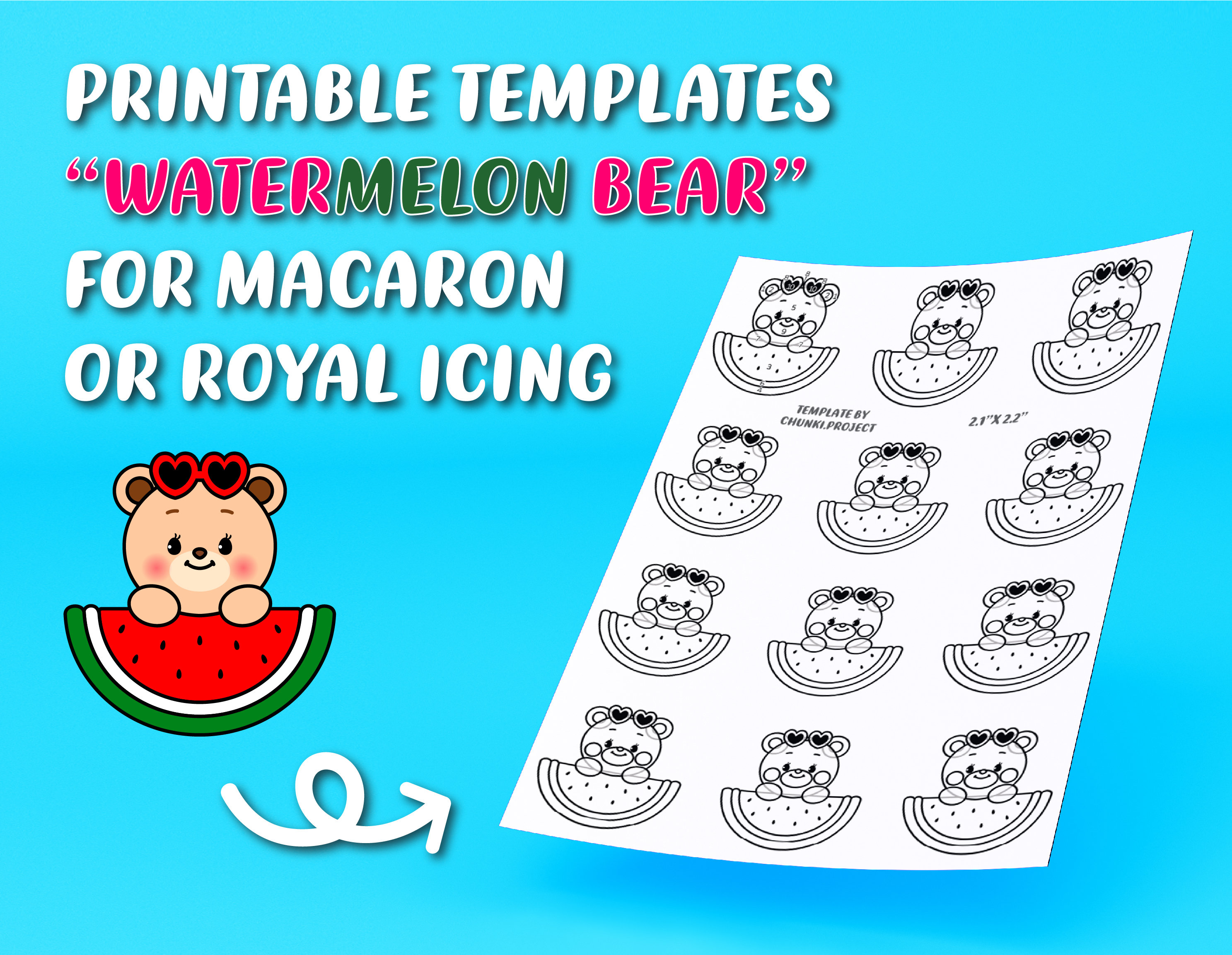 printable template watermelon bear for macaron or etsy