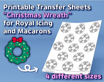 Printable Transfer Sheets &quot;Christmas Wreath&quot; for Royal Icing and Macarons