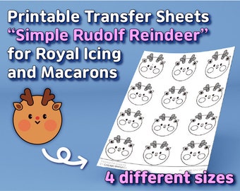 Hojas de transferencia imprimibles "Simple Reno Rudolf" para Royal Icing y Macarons