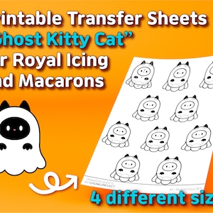 Printable Transfer Sheets &quot;Ghost Kitty Cat&quot; for Royal Icing and Macarons