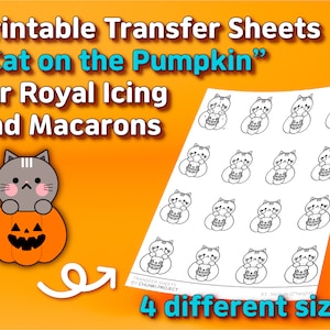 Printable Transfer Sheets &quot;Cat on the Pumpkin&quot; for Royal Icing and Macarons