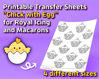 Printable Transfer Sheets "Adorable Chick in Egg" for Royal Icing and Macarons