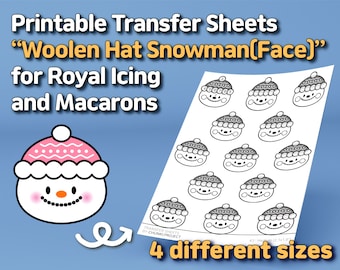 Printable Transfer Sheets "Woolen Hat Snowman Face" for Royal Icing and Macarons