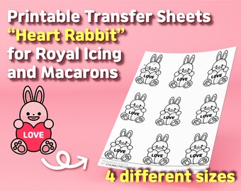Printable Transfer Sheets "Heart Rabbit" for Royal Icing and Macarons