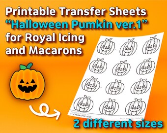 Hojas de transferencia imprimibles "Halloween Pumkin ver.1" para Royal Icing y Macarons