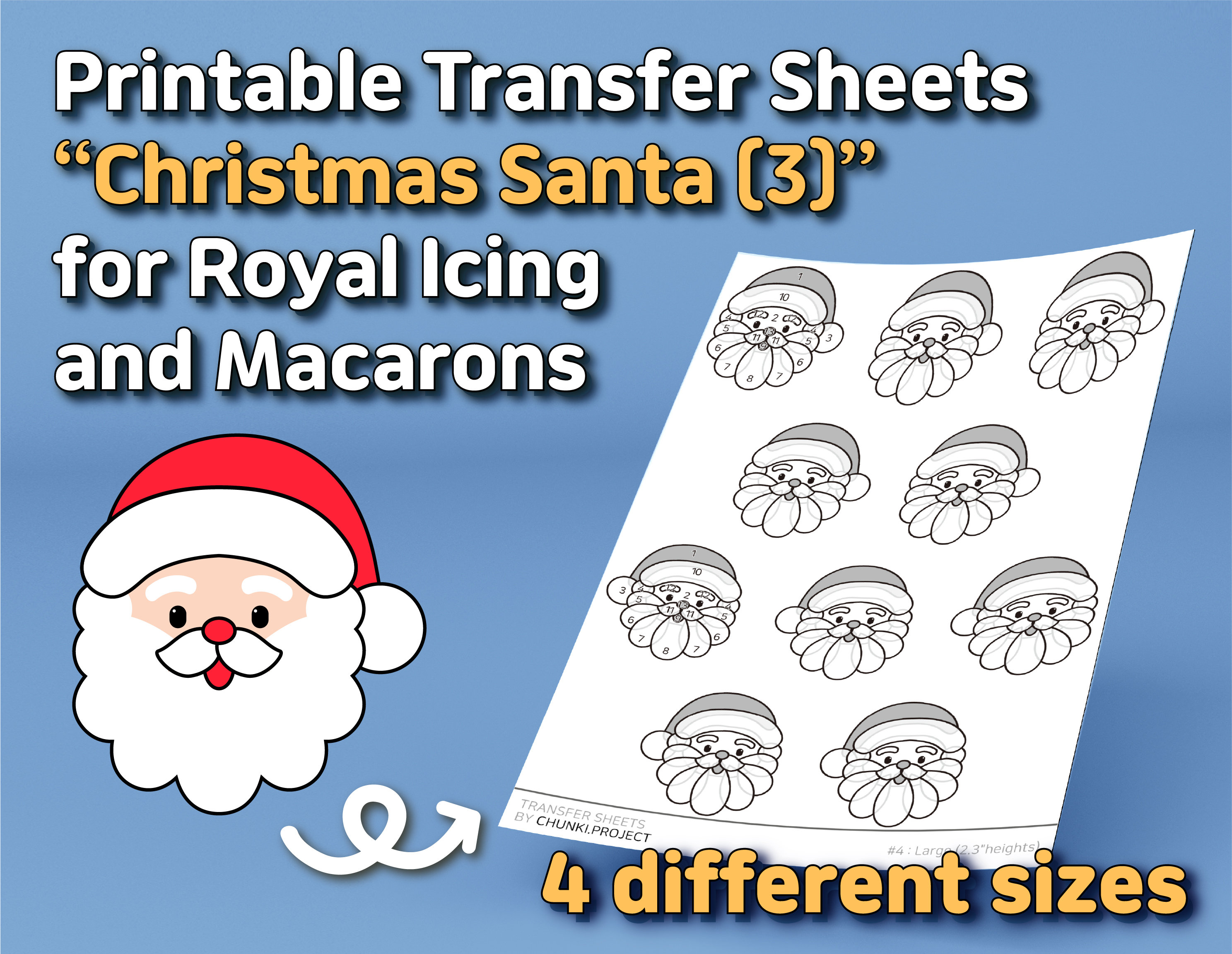 Printable Transfer Sheets "Cute Christmas Santa (3)" for Royal Icing and Macarons