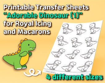 Hojas de transferencia imprimibles "Adorable dinosaurio(1)" para glaseado real y macarons
