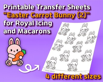 Printable Transfer Sheets "Easter Carrot Bunny (2)" for Royal Icing and Macarons