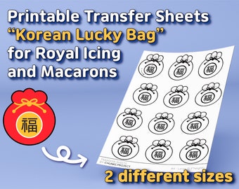 Hojas transferibles imprimibles "Korean Lucky Bag" para glaseado real y macarons