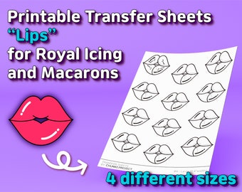 Printable Transfer Sheets "Lips" for Royal Icing and Macarons
