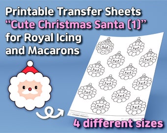Printable Transfer Sheets "Cute Christmas Santa 1" for Royal Icing and Macarons