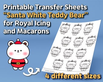 Printable Transfer Sheets "Santa White Teddy Bear" for Royal Icing and Macarons