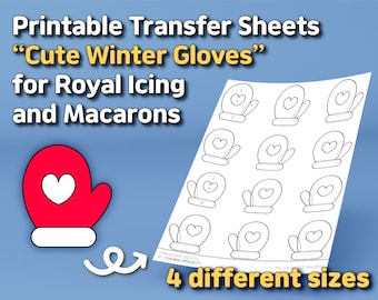 Printable Transfer Sheets &quot;Cute Winter Gloves&quot; for Royal Icing and Macarons