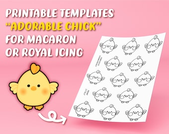 Modèle imprimable "Adorable Easter Day Chick Design" pour le transfert de macaron ou de glaçage