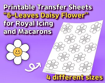 Printable Transfer Sheets "6-Leaves Daisy Flower" for Royal Icing and Macarons