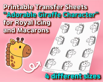 Printable Transfer Sheets "Adorable Giraffe Character" for Royal Icing and Macarons