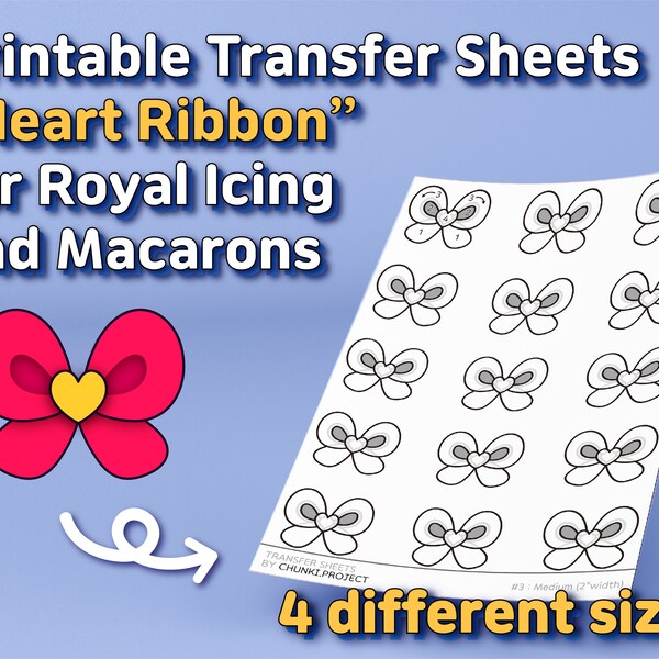 Feuilles de transfert imprimables « Ruban coeur » pour glaçage royal et macarons