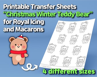 Printable Transfer Sheets "Christmas Winter Teddy Bear" for Royal Icing and Macarons