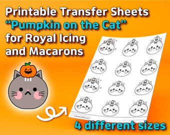 Printable Transfer Sheets "Pumpkin on the Cat" for Royal Icing and Macarons