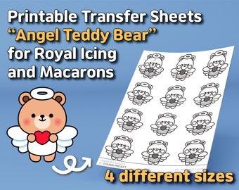 Printable Transfer Sheets "Angel Teddy Bear" for Royal Icing and Macarons