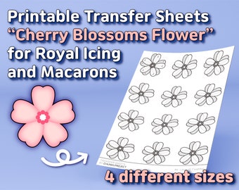 Printable Transfer Sheets "Cherry Blossoms Flower" for Royal Icing and Macarons