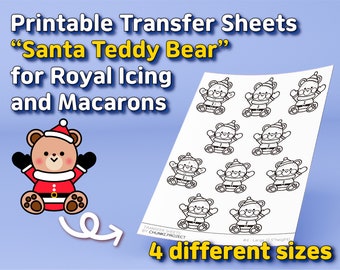 Printable Transfer Sheets "Santa Teddy Bear" for Royal Icing and Macarons