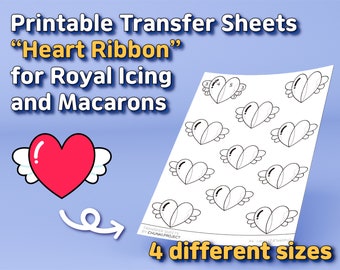 Hojas de transferencia imprimibles "Wing Heart" para Royal Icing y Macarons