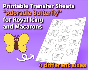 Hojas transfer imprimibles "Personaje de mariposa" para glaseado real y macarons