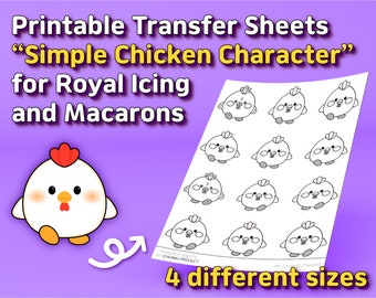 Printable Transfer Sheets "Simple Chicken Character" for Royal Icing and Macarons