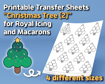 Printable Transfer Sheets &quot;Christmas Tree (2)&quot; for Royal Icing and Macarons