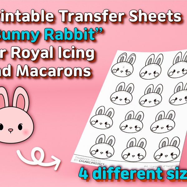 Feuilles de transfert imprimables "Bunny Rabbit" pour glace royale et macarons