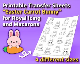 Printable Transfer Sheets "Easter Carrot Bunny Rabbit (3)" for Royal Icing and Macarons
