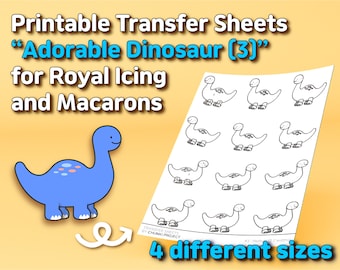 Hojas de transferencia imprimibles "Adorable dinosaurio(3)" para glaseado real y macarrones
