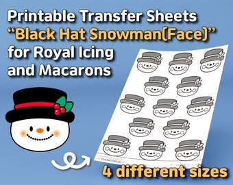 Printable Transfer Sheets "Black Hat Snowman(Face)" for Royal Icing and Macarons