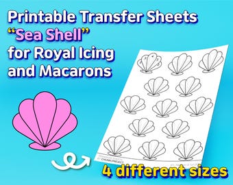 Hojas de transferencia imprimibles "Concha marina" para glaseado real y macarons