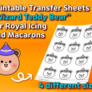 Printable Transfer Sheets &quot;Wizard Teddy Bear&quot; for Royal Icing and Macarons