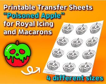 Hojas transferibles imprimibles "Manzana envenenada" para glaseado real y macarons