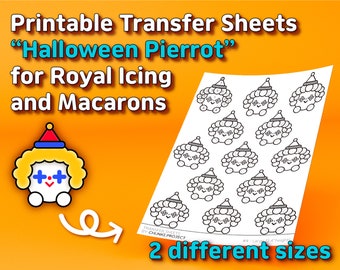 Printable Transfer Sheets "Halloween pierrot" for Royal Icing and Macarons