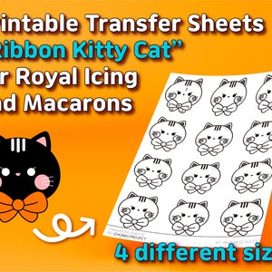 Printable Transfer Sheets &quot;Ribbon Kitty Cat&quot; for Royal Icing and Macarons